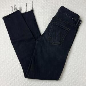 Mother Womens Size 24 Black High Waisted Ankle Looker Frayed Jeans Denim Stretch